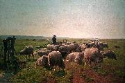 Cornelis Van Leemputten Landschap met herder en kudde schapen Sweden oil painting artist